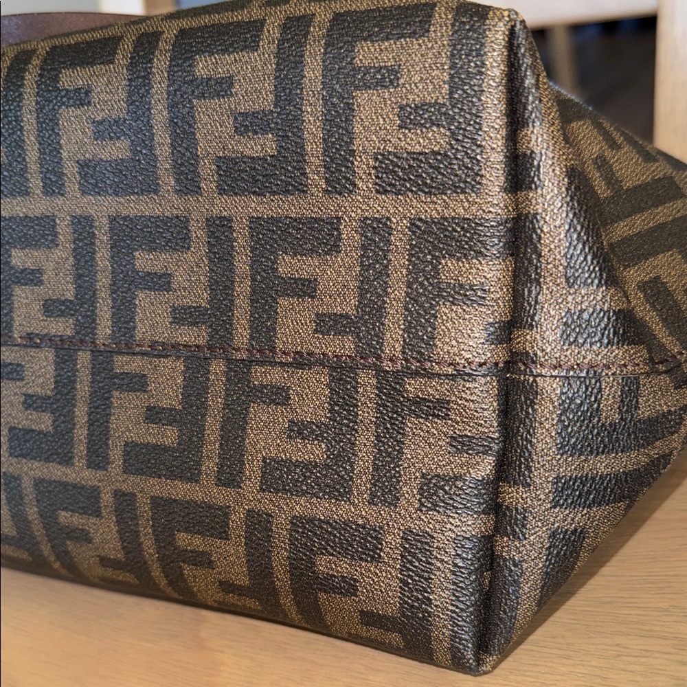 Fendi Brown Zucca Coated Cancas FF Logo Tote with Plum Trim - Picture 14 of 17